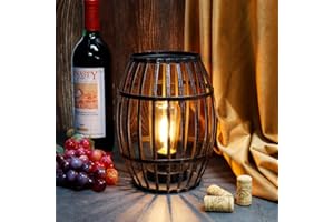 JHY DESIGN Dekorative Tischlampe, batteriebetrieben, mit 6-Stunden-Timer, kabellose Metall-Weinfasslampe für Tisch, Zuhause, Terrasse, Esszimmer, Wohnzimmer (schwarz gebürstetes Gold)