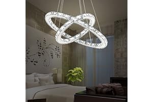 ‎XMTECH XMTECH LED 48W Kristall Design Hängelampe Deckenlampe Pendelleuchte Kreative Kronleuchter Hängeleuchte Zwei Ringe Lüster, Dimmbar