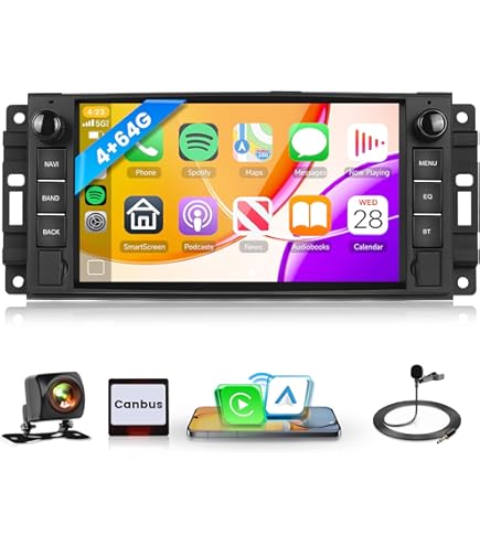 Autoradio Linux Démarrage Éclair Compatible Jeep Wrangler Radio 2007-2018 Dodge Ram 1500 | Bluetooth/CarPlay/Android Auto Sans Fil/FM/AM/RDS/USB | DSP 100W