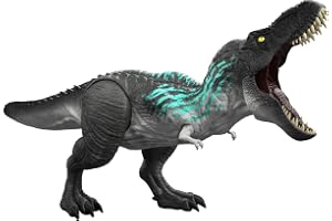 Mattel Jurassic World Muscle Madness Tyrannosaurus Rex figur | T-Rex med växande muskler på överkroppen och taggar på svansen, biter och ryter, JKG92