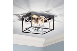 ‎SM SAINT MOSSI Saint Mossi 20046S Moderne Deckenleuchte Kronleuchter mit flachem Design, nahezu bündig mit der Decke, E14-Basis für 4 Lampen, matt schwarz & glänzend Chrom Oberfläche des Metallrahmens.