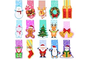 SUNWUUN Lesezeichen Kinder,30 Stück Weihnachten Magnetische Lesezeichen Bunt,Weihnachtsgeschenke Magnetic Markings Santa Schneemann Seitenclips Markierungen,Buchmarkierungen Mitgebsel für Schüler Lehrer