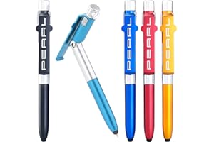PEARL Długopis ze światłem: długopis 4 w 1 z lampą LED, rysikiem i stojakiem na telefon komórkowy, zestaw 5 sztuk (długopis z lampką, długopis z oświetleniem LED, torba na tablet)