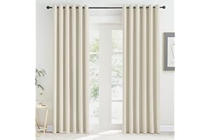 KGORGE Extra Breite Vorhänge Wohnzimmer Ösenvorhang 2er Set 220 x 200 cm(HxB) Verdunklungsvorhänge Ösen Blickdichte Gardinen für Große Fenster, Hellbeige