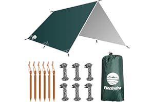 Etechydra Camping Tent Tarp Waterproof Shelter, Portable Lightweight Rain Fly Sheet Tent Tarp For Backpacking Hiking Camping Picnic Shelter Tent Beach Blanket - Green 3x3m
