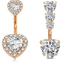 5-Piece Belly Button Rings Set - 14G Surgical Steel, CZ Hearts & Dangly Designs | Hypoallergenic Navel Bars For Sensitive Skin