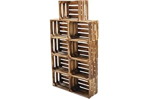 teramico Lot de 9 caisses en Bois Vintage - 40 x 30 x 25 cm - Flammées - Caisses à vin et à Fruits - sans Fond