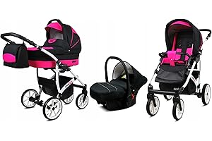 BabyLux® Bambimo Kinderwagen Set 3 in 1 - Largo - incl. Babywanne, Buggy Sportsitz, Auto-Babyschale - Autositz - Kinderwagenset - Kombikinderwagen mit Wickeltasche, Regenschutz usw.