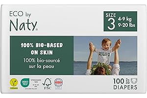 ‎ECO BY NATY Eco by Naty Baby Öko Windeln - umweltfreundliche Premium-Bio Windeln aus pflanzenbasierten Materialien, ideal für empfindliche Babyhaut (Größe 3 - 100 Stück)