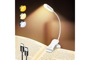 Glocusent Lampa do czytania z 10 diodami LED, lampka do czytania z klipsem, 3 kolory i 3 jasność, ładowanie USB-C i trwałość do 80 godzin, idealna dla miłośników książek, dzieci i podróżników