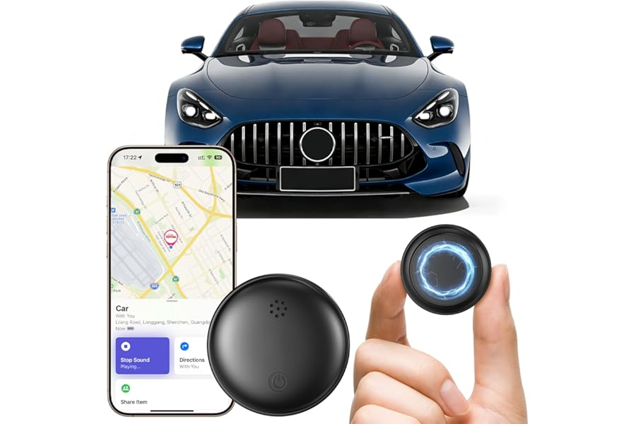 Car GPS Tracker Compatible with iOS and Android, GPS Trackers Without Subscription, Built-in Ultra-Powerful Magnet, IP67 Waterproof, Replaceable Battery, Suitable for Car, Motorcycle, Luggage