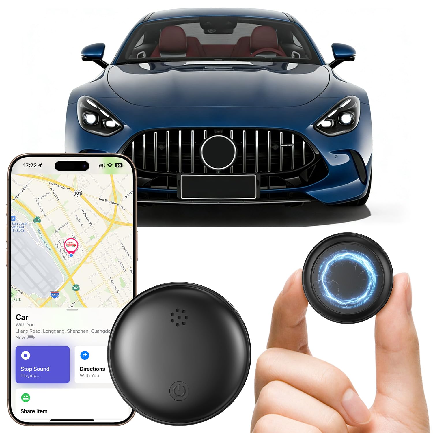 Traceur GPS Voiture Compatible iOS et Android, Localisateur d'Objets Magnétique Puissant, Traceur GPS sans Abonnement sans SIM, Étanchéité IP67, Autonomie 365 Jours, Convient aux Voiture/Moto/Bagages - 1