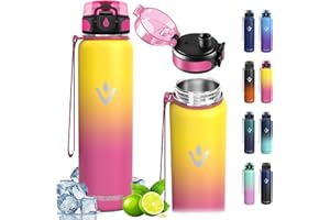 VIKASTAR Vikaster Borraccia Termica, 500ml Senza BPA, Thermos per Bevande Calde, Senza Perdite, Borraccia Bambini, Acciaio Inox, Borraccia per Adulto, Scuola, Palestra, Ciclismo