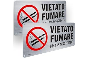 Ashoaza VIETATO FUMARE No Smoking Alluminio Resistente per Esterno e Interno (Cm 29x13) (2 Pezzi Cartello Vietato Fumare) Riflettente, impermeabile e resistente ai raggi UV