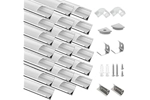 Efishine 20-PACK LED Profil Aluminium 20 x 1M, V-Form Aluminiumprofil mit milchiger Abdeckung, Endkappen, und Montageklammer für Streifen, sehr einfache Installation……