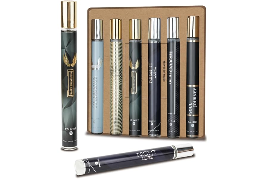 Premium Men's Fragrance Gift Set - 6x40ml Long-Lasting Eau de Parfum Collection with ambergris & Mandarin orange Notes - Luxury Cologne & Aftershave
