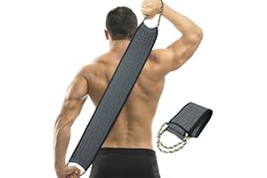 LOPHE Exfoliating Back Scrubber for Shower, 34 Inches Back Scrubber with Handles, Double Sided Body Exfoliator Bath Tool, Exfoliating Washcloth to Scrub Your Body Deeply for Men & Women (Blue Gray)