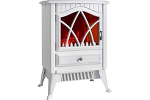 VonHaus Electric Stove Heater 1800W – Indoor Log/Wood Burner/Burning Effect, Free Standing Fire, Portable Fireplace, LED Flame, 2 Heat Settings, Adjustable Thermostat, White – H52 x W38 x D26cm
