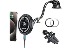 OHLPRO Kompatibel mit Magsafe Autohalterung mit ladefunktion, Kabelloses Magnet Auto Handyhalter, Magsafe Car Mount mit Schwanenhals-Saugnapf, Ladegerät KfZ Handyhalterung für iPhone 14/13/12 Serie