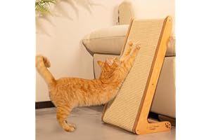 CheerPals Dual-Use Sisal Cat Scratcher - Large 63cm H, Solid Beech Wood & Sisal Pad Cat Scratching Post, L-Shaped Pet Furniture for All Cats Playing, Relaxing