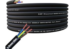 SHPELEC® H05RR-F 3 Core Flexible Rubber Cable - Premium Electrical Wire for Indoor and Outdoor Use - 1.0mm, 1.5mm, 2.5mm 5m, 10m, 20m (1.0mm 15m)