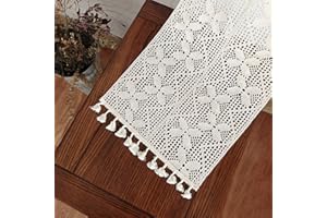 JAWSEU Camino de Mesa de Macramé, Camino de Mesa de Encaje con Borla, Hecho a Mano, Ganchillo, Camino de Mesa Bohemio, para Decoración Rústica de Boda y Casa, 30CMx150CM