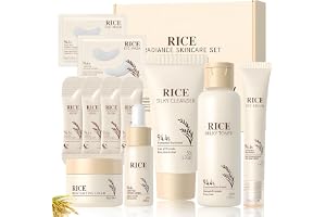 Reis Korean Skincare Set, Ansiktsvårdsset För Damer, 11 Styck | Skincare Set Korea med Cleanser, Face Mask, Rice Toner, Ansiktskräm, Ögonmask, Serum Ansikte, Fuktgivande Serum
