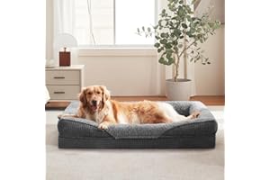 FURTIME Panier Chiens Orthopédique Grandes Tailles, Mousse Mémoire À Alvéoles, Lit pour Chien Amovible, Lavable Et Antidérapant, Coussin Chien À Bords Hauts Et Support Renforcé, 107 * 81 * 19cm