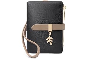 GOUNNU Monederos de Mujer Cuero PU Cartera Mujer Pequeña RFID Bloqueo Billeteras para Mujer con Cremallera de Bolsillo, Carteras Monedero Mujer con 7 Ranuras para Tarjetas y Pulsera (Negro)
