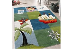 UN AMOUR DE TAPIS - Alfombra Pequeña para Habitación Infantil Pirata, Color Azul, Azul, 200X290
