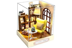 CUTEROOM Domek dla lalek miniaturowy drewniany domek dla lalek z meblami i osłoną kurzu, model domu dla dziewczynek i chłopców