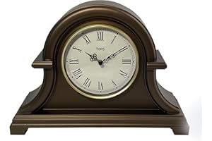 Lily's Home Non Ticking Mantel Clock - 13 x 10 Inch Napoleon Desk and Shelf Clock with Quartz Movement, Ideal for Living Room, Vintage Desk, Retro Kitchen, Farmhouse Decor, Fireplace Mantle (Brown)