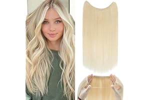 18”(45cm) - Silk-co Extensiones de Pelo Natural con Hilo Invisible Remy Hair Extensions Una Pieza Ajustable Wire Cabello Humano Cortina Lisa - 60# Rubia Platino (65g)