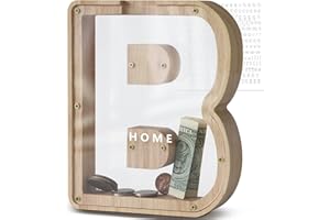 DBPBToU Salvadanaio Personalizzato in Legno Trasparente, Apribile per Bambini, Grande Creativo per Regalo di Compleanno/Decorazione Domestica/Ricordo (B)