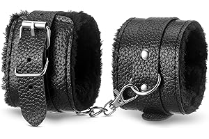 SATINIOR Esposas de Metal con 2 Llaves Esposas de Mano de Peluche Accesorios para Disfraces de Policía Suministros Juguetes para Fiesta(Estilo Cuero,Negro)