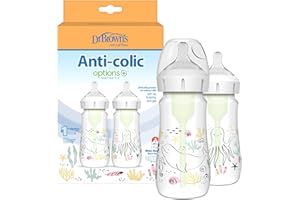 DR. BROWN'S Dr. Brown’s Biberón Anticólicos de Boca Ancha Options+ 270 ml - Sistema Patentado con Ventilación Interna - Incluye Tetina Nivel 1 de Flujo Lento +0 Meses - Sin BPA - Pack de 2 Unidades
