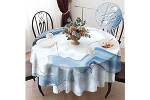 CALINLINE Tovaglia Rotonda 150cm Blu Marmorizzato Tovaglie Riutilizzabili in Poliestere Tovaglia Blu Impermeabile e Antimacchia Decorazioni per il Tavolo Della Cucina per le Feste All'aperto