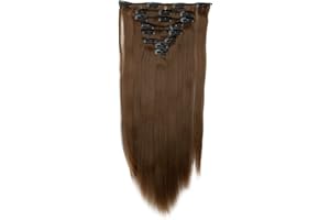 S-noilite - Extension a Clip Cheveux Naturel Clip in Hair Extensions Tête Pleine 8 Bandes 18 Clips 66cm Tout Droit - Brun clair