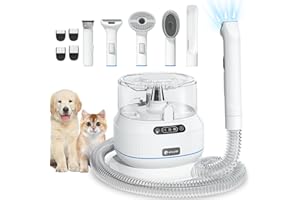 Hundeschermaschine Staubsauger 10Kpa: 7-IN-1 Haustierpflege Set 99% der Tierhaare Aufnehmen, Profi Hundeschneidemaschine, Hundehaarsauger für Hunde & Katzen Haarpflege - 1.5L Weiß [ELS PET]