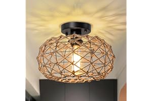 ‎LYNPON LynPon Boho Deckenleuchte Gewebtes Hanfseil Rattan Geflecht Käfig Retro Rustikale Küsten Deckenlampe für Schlafzimmer, Flur, Eingangsbereich, Küche