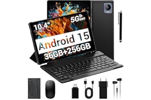 TIGERFU Android 15 Tablet 10.4 Pollici, 5G WiFi, 36GB RAM+256GB ROM (512GB TF), Octa-Core, 1920 x 1200, 8000mAh, 13MP+8MP, Widevine L1, BT5.0, Tablet in Offerta con Tastiera, Mouse (Nero)