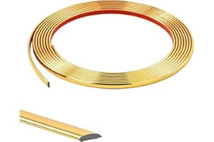 ZAYEJOD 5M Moulure Décorative Autoadhésive Bord de Papier Peint Carrelage Miroir Mur Plafond Armoire Baguette de Finition PVC Bandes de Calfeutrage Bande Décoration Murale,10mm Doré