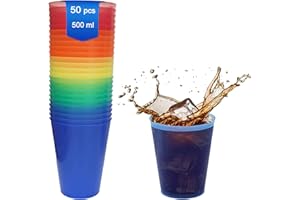 8around-50 Vasos Plástico Reutilizable Flexible. Vaso Cubata 500ml, Multicolor Translucidos. Coctel Mojito Sidra Fiestas.