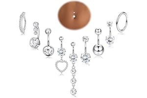 YADOCA 9Pcs 14G Piercing Nombril Acier Chirurgical Argent/Or, Piercing au Nombril CZ Piercing Nombril Anneau pour Femmes, Clicker Piercing Nombril Bijoux