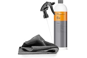 AUTOPFLEGE Klebstoffentferner Set | Koch Chemie Eulex 1l Klebereste Entferner + Sprühkopf + Mikrofasertuch | Entfernt Kleberückstände wie Aufkleber Etiketten von Glas Lack Metall etc. | Etikettenlöser