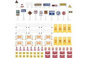 NUOBESTY Road Signs, 62pcs Kids Miniature Traffic Sign Mini Roadblocks Construction Accessories Educational Toys for Kids Cognitive Learning, Fun Playtime