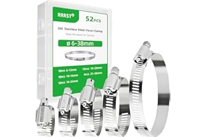 RRRST 52pcs Abrazaderas de Manguera Kit 6mm-38mm, 304 Acero Inoxidable, para Piscinas, Lavadoras, Fontanería, Automoción, 5 Tamaños Diferentes Abrazaderas de Tubo Set