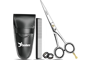 Candure Hairdressing Scissors 6.5 Inch - Professional Hair Cutting Shears with Comb & Leather Pouch for Hairdressers, Barbers, Men, Women & Kids - Stainless Steel Salon Scissors