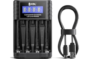 EBL (Última generación) LCD Rápida Cargador de Pilas para 1.5V Litio AA AAA & 1.2V AA AAA, 0V Activación, Protección Múltiple & Carga Independiente