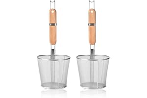 TENTA KITCHEN Lot de 2 passoires à pâtes en acier inoxydable avec poignée en bois,idéales pour faire bouillir les aliments, spaghetti,boulettes (diamètre 14 cm)